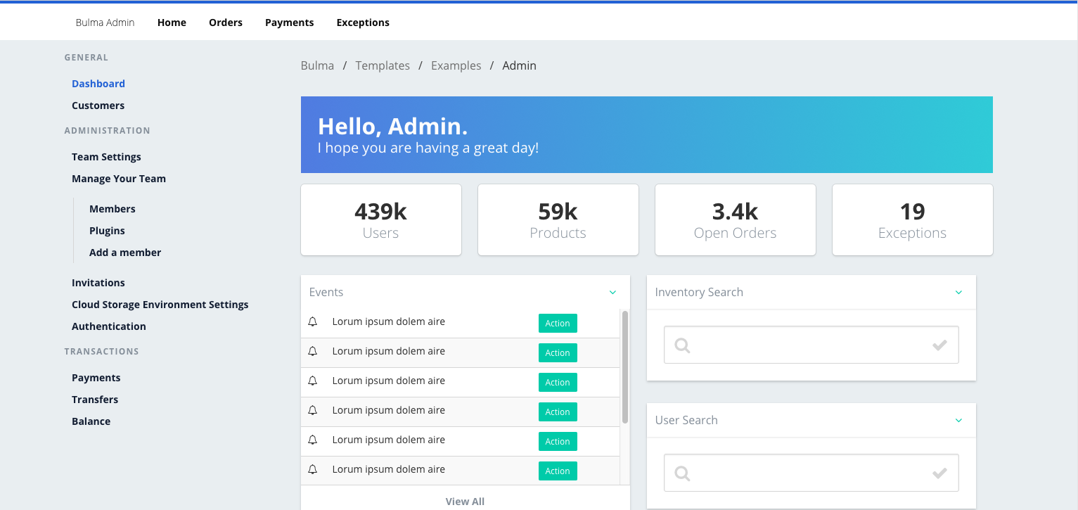 Admin template screenshot